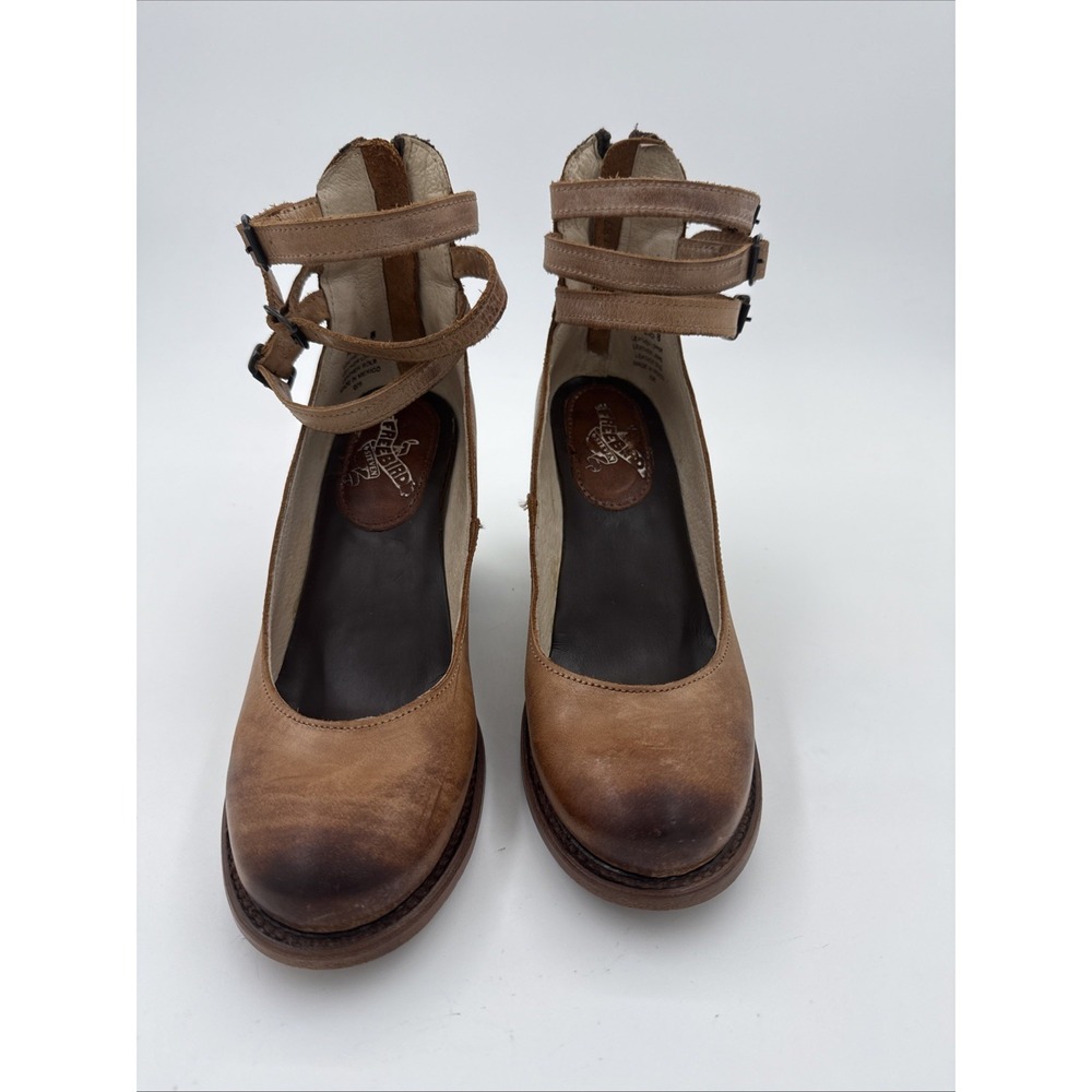 Freebird by Steven Randi Tan Leather Ankle Harness Block Heel Shoes Size 8